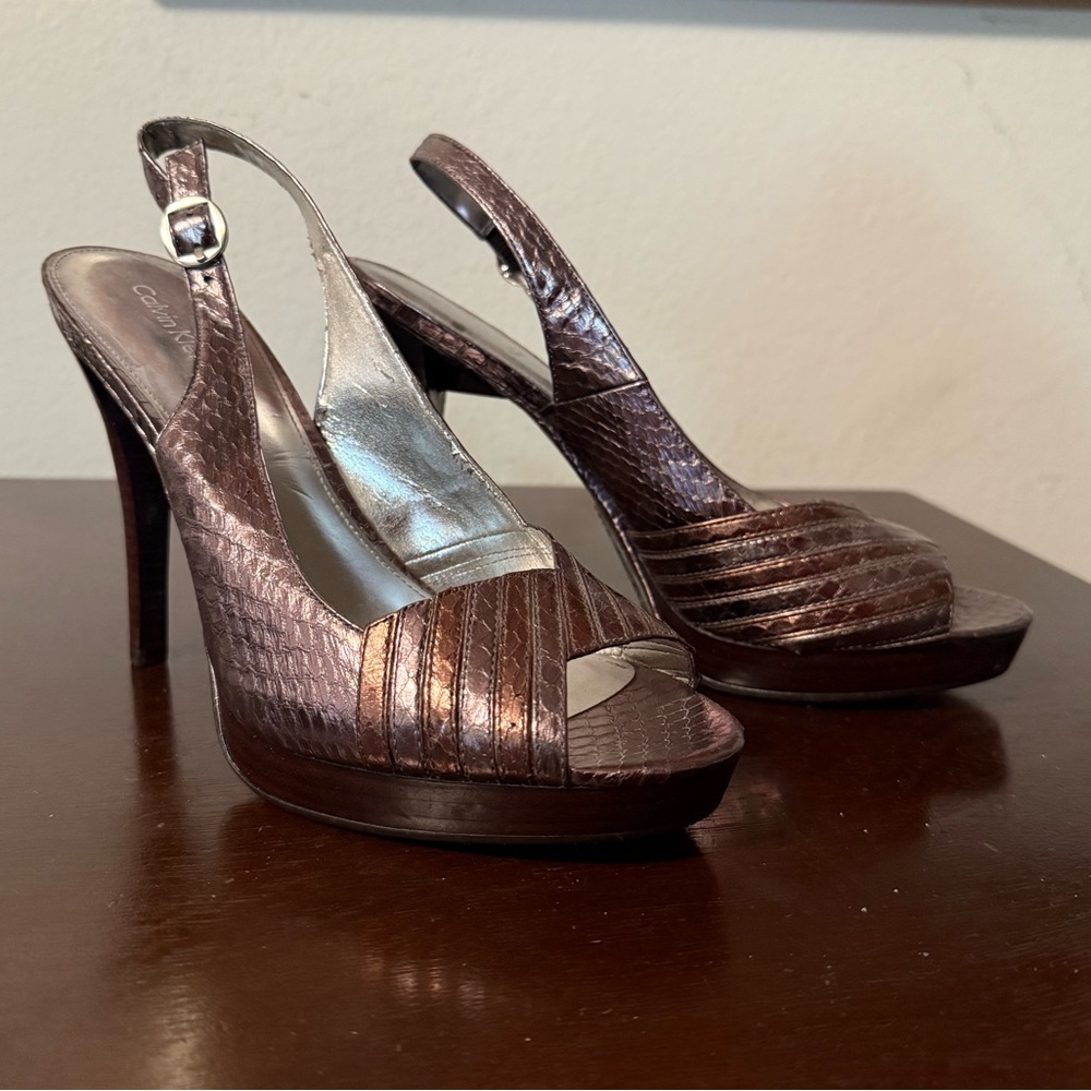 Calvin Klein Peep-toe Stiletto - Metallic Copper/Grey